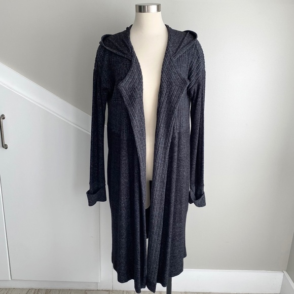 Anthropologie hooded longline cardigan in black/grey marl - Size M/L - Picture 2 of 9